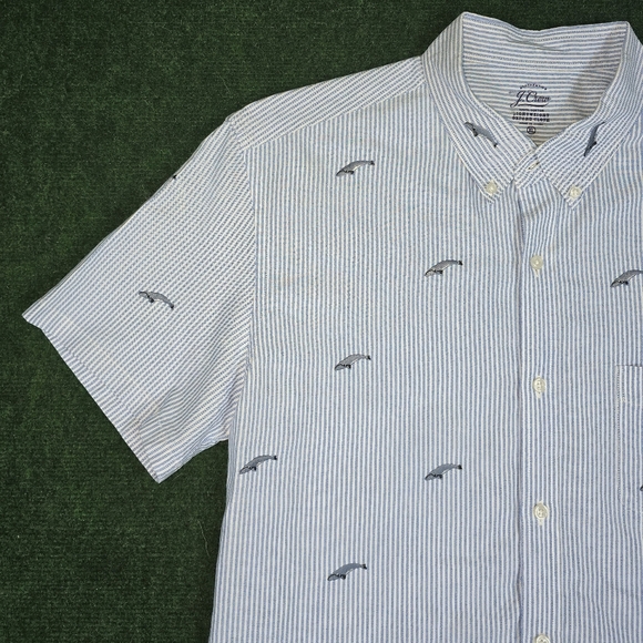 j. Crew | Lightweight Oxford Pin-Striped Embroidered BlueWhale Button Down Shirt - Picture 8 of 15